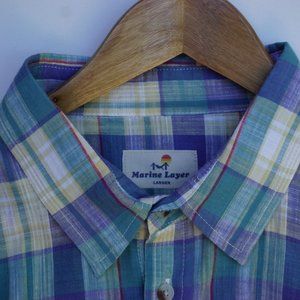 Marine Layer Shirt "Larger" Pastel Plaid Linen